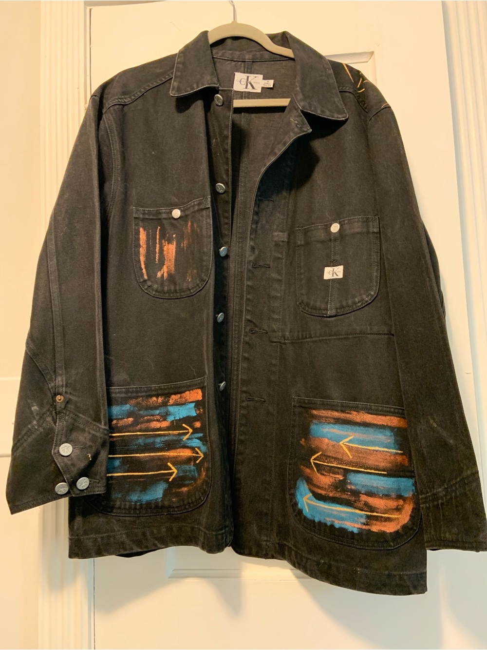 Calvin Klein Jeans Custom Painted Black Denim Jacket